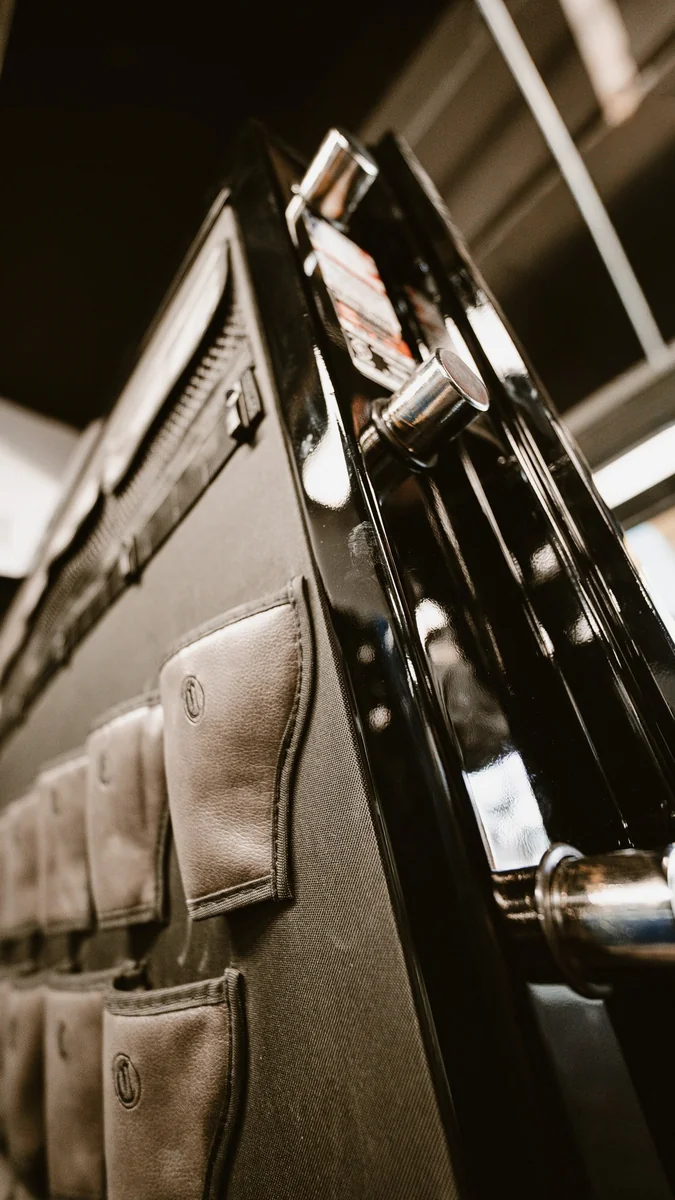 Close-up view of a Champion safe door and locking bolts